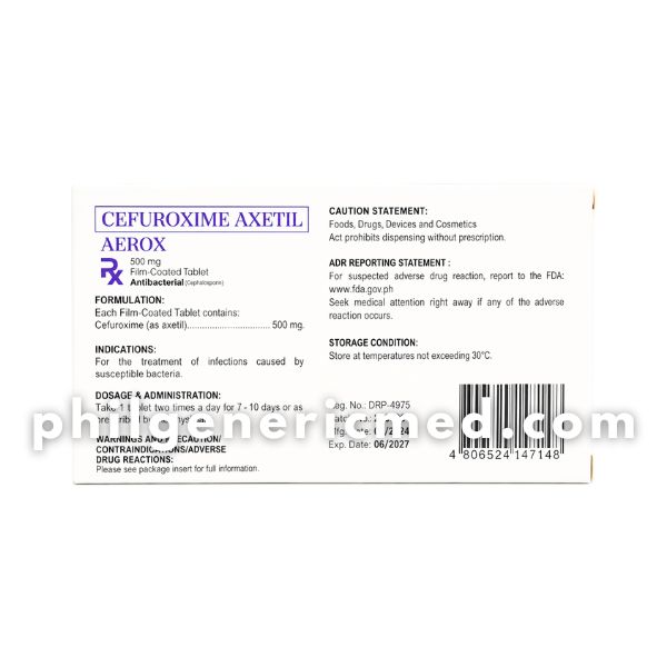 Cefuroxime Axetil AEROX 500mg Film-Coated Tablet 10's - Image 3