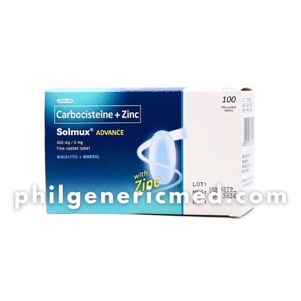 Carbocisteine + Zinc SOLMUX ADVANCE 500mg/5mg Tablets 100's