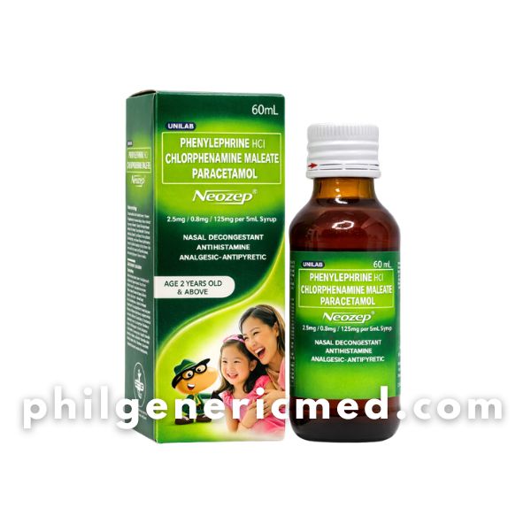 Phenylephrine HCL + Chlorphenamine Maleate + Paracetamol NEOZEP 2.5mg/0.5mg/125mg per 5ml Syrup 60ml - Image 2