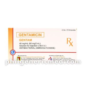 Gentamicin GENTAM 40mg/ml (80mg/2ml)  2 ml x 10 Ampoules