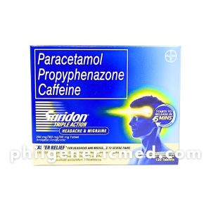 Paracetamol Propyphenazone Caffeine SARIDON Triple Action 250mg/150mg/50mg Tablets 120's