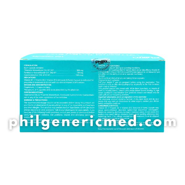 Vitamin B1+B6+B12 AMCOVIT-B FORTE 300mg/100mg/100mcg Capsule 100's - Image 3