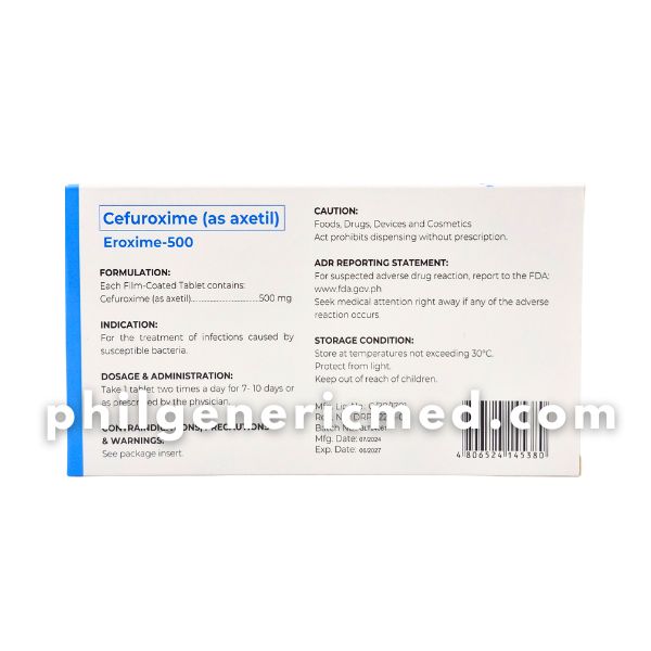 Cefuroxime (as axetil) EROXIME-500 500mg Tablet 10's - Image 2