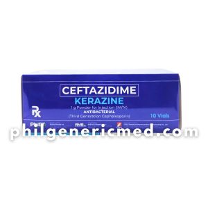 Ceftazimide (as Pentahydrate) KERAZINE 1g (IM/IV) Powder for Injection 10's