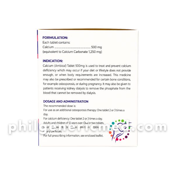 Calcium AMBICAL 500mg Tablet Mineral 100's - Image 4
