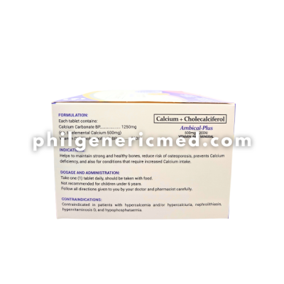 Calcium + Cholecalciferol AMBICAL-PLUS 500mg / 200IU Tablet 100's - Image 2