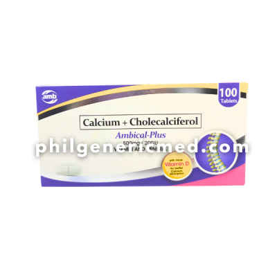 Calcium + Cholecalciferol AMBICAL-PLUS 500mg / 200IU Tablet 100's