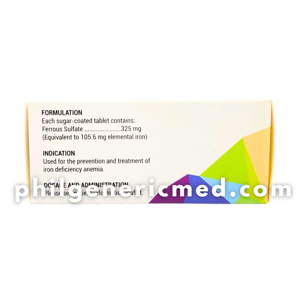 Ferrous Sulfate IRON FERRICORE 105.6mg Sugar-Coated Tablet 100's - Image 3