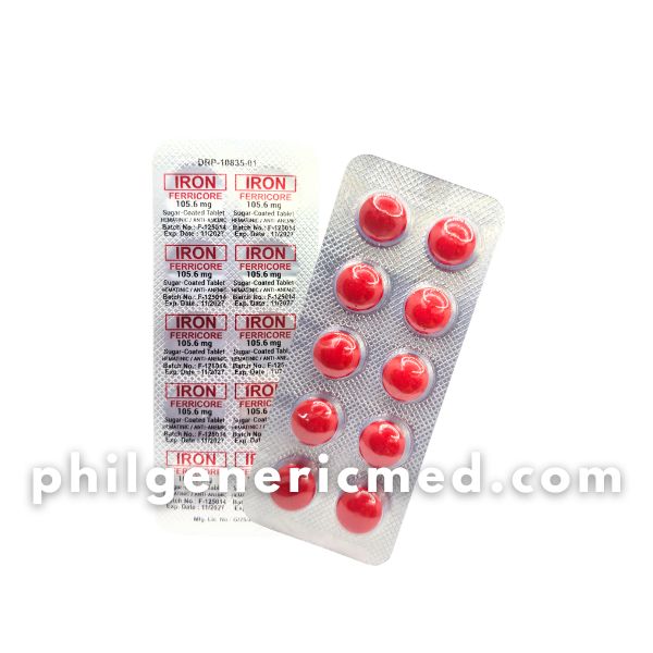 Ferrous Sulfate IRON FERRICORE 105.6mg Sugar-Coated Tablet 100's - Image 2