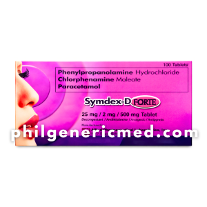 Phenylpropanolamine Hydrochloride Chlorphenamine Maleate Paracetamol SYMDEX-D FORTE 25mg/2mg/500mg Tablet 100's