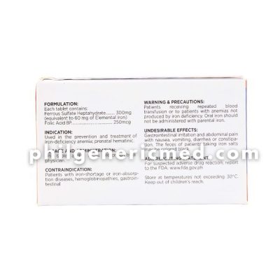 Ferrous Sulfate + Folic Acid FEROLITAB 300mg/250mcg Tablets 100's - Image 2