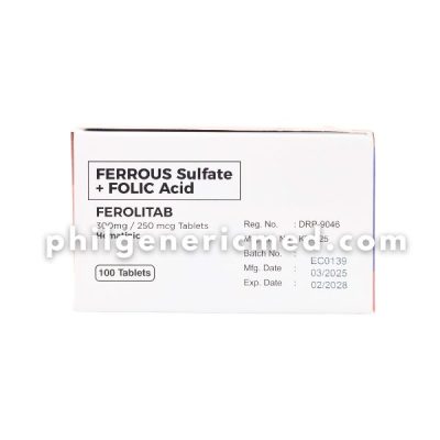 Ferrous Sulfate + Folic Acid FEROLITAB 300mg/250mcg Tablets 100's - Image 3