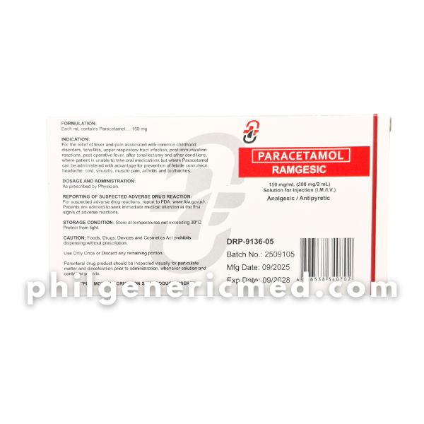 Paracetamol RAMGESIC 150 mg/2 mL Solution for Injection Ampoules 10's - Image 3