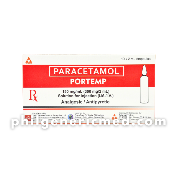 Paracetamol PORTEMP 150 mg/mL – 300 mg/2 mL Solution for Injection 10's