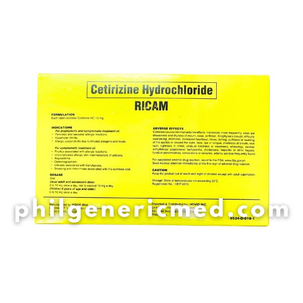 Cetirizine Hydrochloride RICAM 10mg Tablet 168's - Image 2