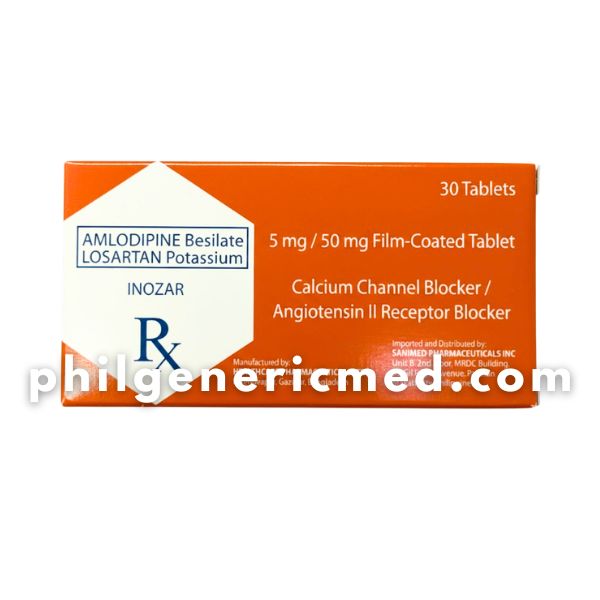 Amlodipine Besilate + Losartan Potassium INOZAR 5mg/50mg Film-Coated Tablet 30's