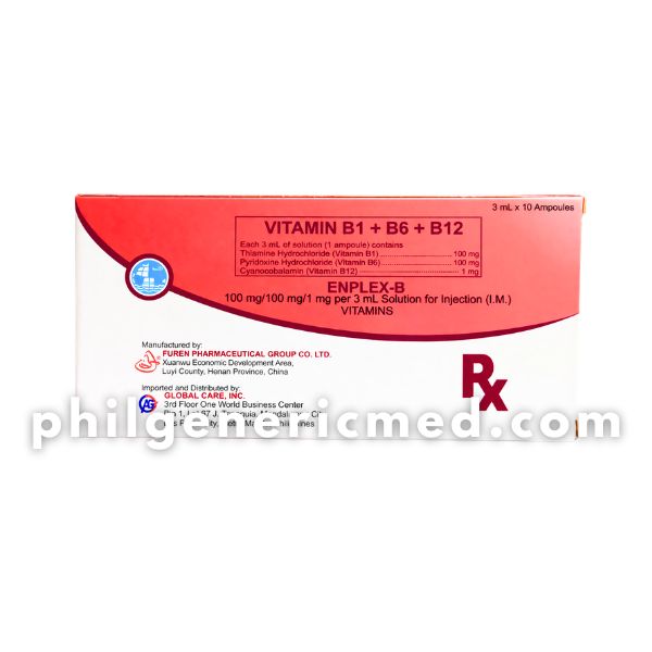 VITAMIN B1 + B6 + B12 ENPLEX-B 100mg/100mg/1mg per 3mL Solution for Injection Ampoule 10's