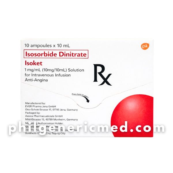 Isosorbide Dinitrate ISOKET 1 mg/mL (10 mg/10 mL) Solution for Intravenous Infusion Ampoules 10's