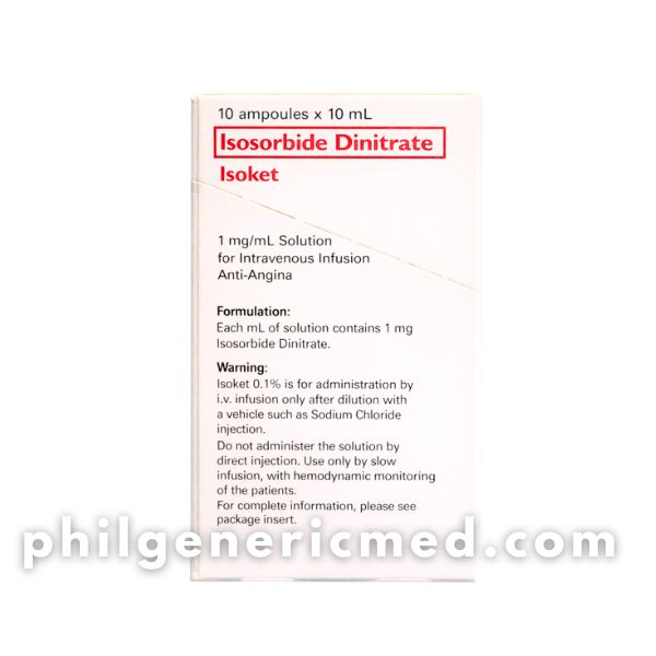 Isosorbide Dinitrate ISOKET 1 mg/mL (10 mg/10 mL) Solution for Intravenous Infusion Ampoules 10's - Image 3