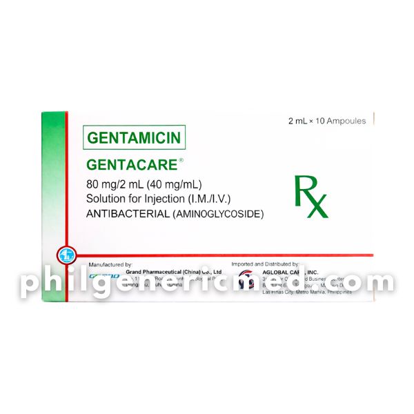 Gentamicin GENTACARE 80mg/2 mL (40 mg/mL) Solution for Injection 2mL Ampoules 10's