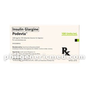 Insulin Glargine PODEVTA 100 Units/mL Solution for Injection 3mL Pens 5's