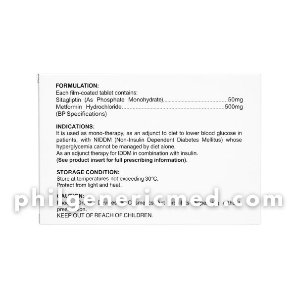 Sitagliptin + Metformin HCl SITIFORMIN 50mg/500mg Film-Coated Tablet 30’s - Image 3