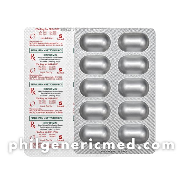 Sitagliptin + Metformin HCl SITIFORMIN 50mg/500mg Film-Coated Tablet 30’s - Image 2