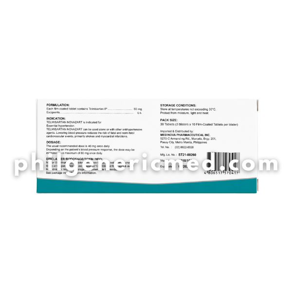 Telmisartan NOVAZART 80 mg Film-Coated Tablet 30’s - Image 3