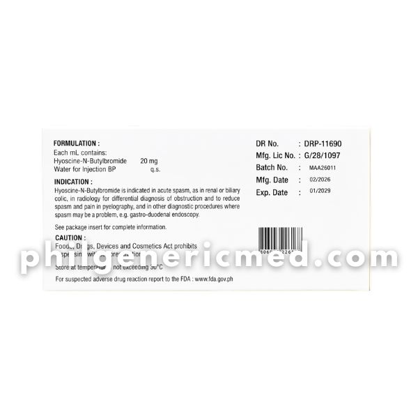 Hyoscine-N-Butylbromide HYOZANI 20mg/mL Solution for Injection 1mL Ampoule 10’s - Image 3