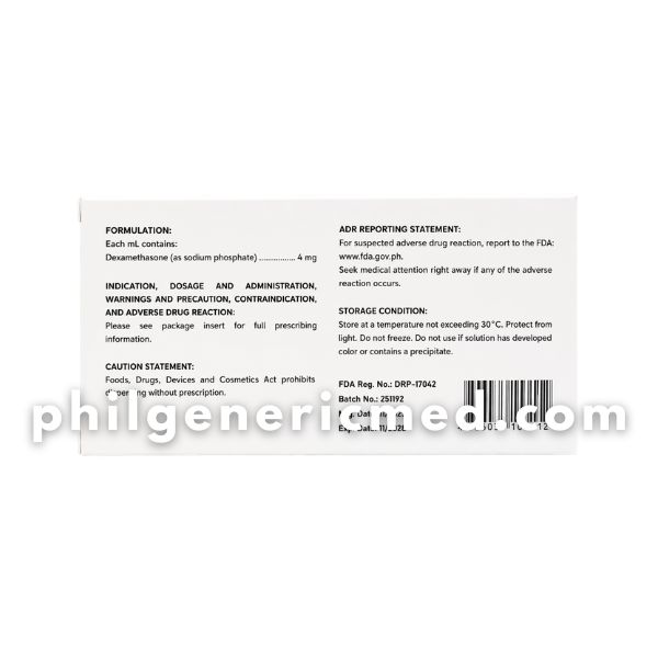Dexamethasone (as Sodium Phosphate) DEXMER 4mg/mL (8mg/2mL) 2mL Ampoule 10’s - Image 3