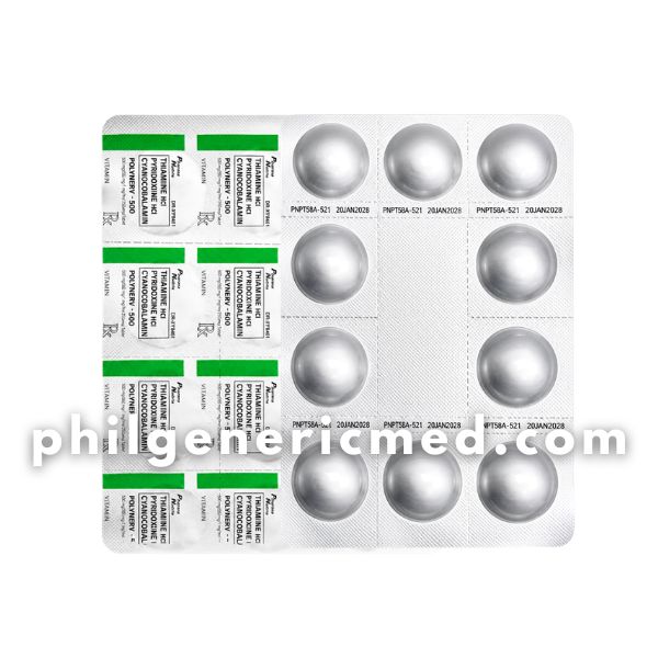 Thiamine HCl Pyridoxine HCl and Cyanocobalamin POLYNERV 500 Tablet 50's - Image 2