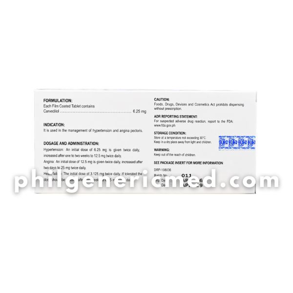 Carvedilol CARVIDA 6.25mg Film-Coated Tablet 30's - Image 3