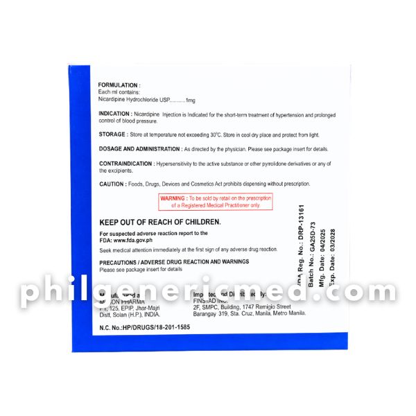 Nicardipine Hydrochloride MASOPINE 1mg/mL Solution for IV Infusion 10mL Ampoules x 5's - Image 3